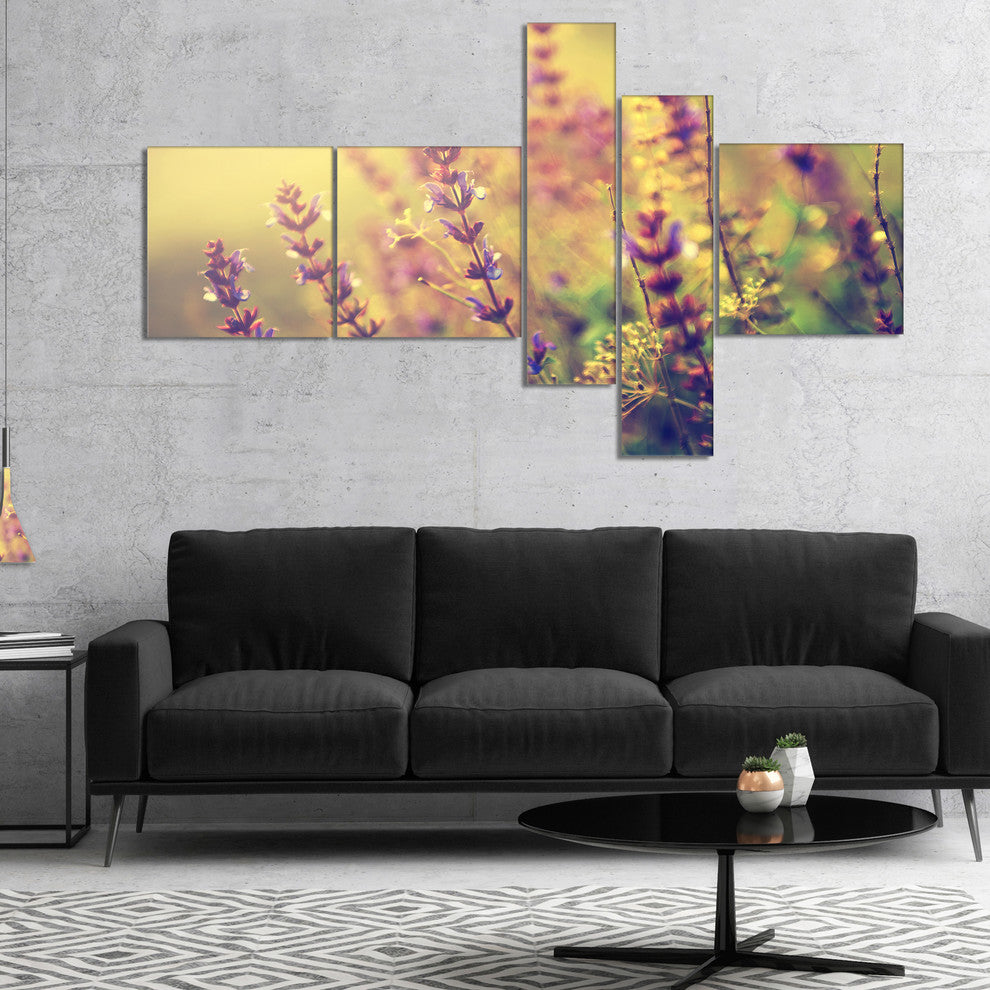Vintage Photo of Wild Purple Flower, Floral Canvas Art, 60"x32", 5 panels