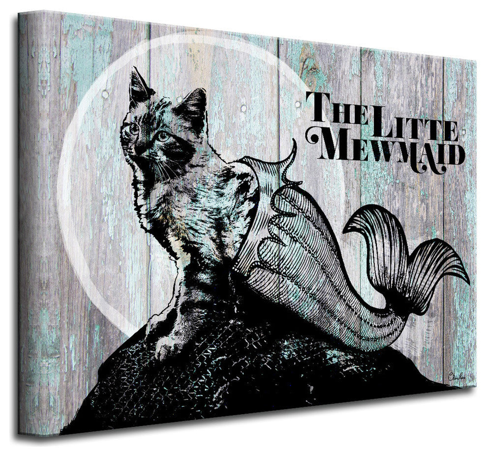 Ready2HangArt 'Little Mewmaid' Wrapped Canvas Cat Wall Art, 30"x40"