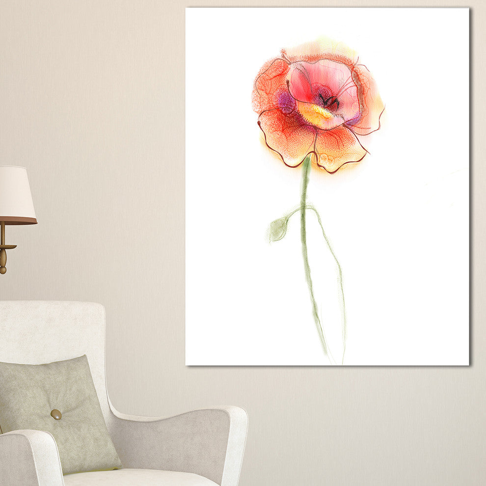 "Isolated Watercolor Poppy Flower" Flower Canvas Wall Art, 20"x40"