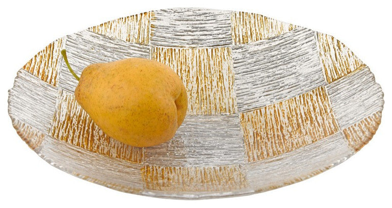 Silver and Gold Cubes Hand Decorated Glass 12" Bowl