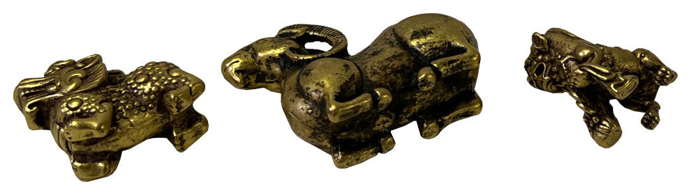 Set of 3, Chinese Copper Color Metal Ram Dragon Lion Fengshui Figures Hws2417