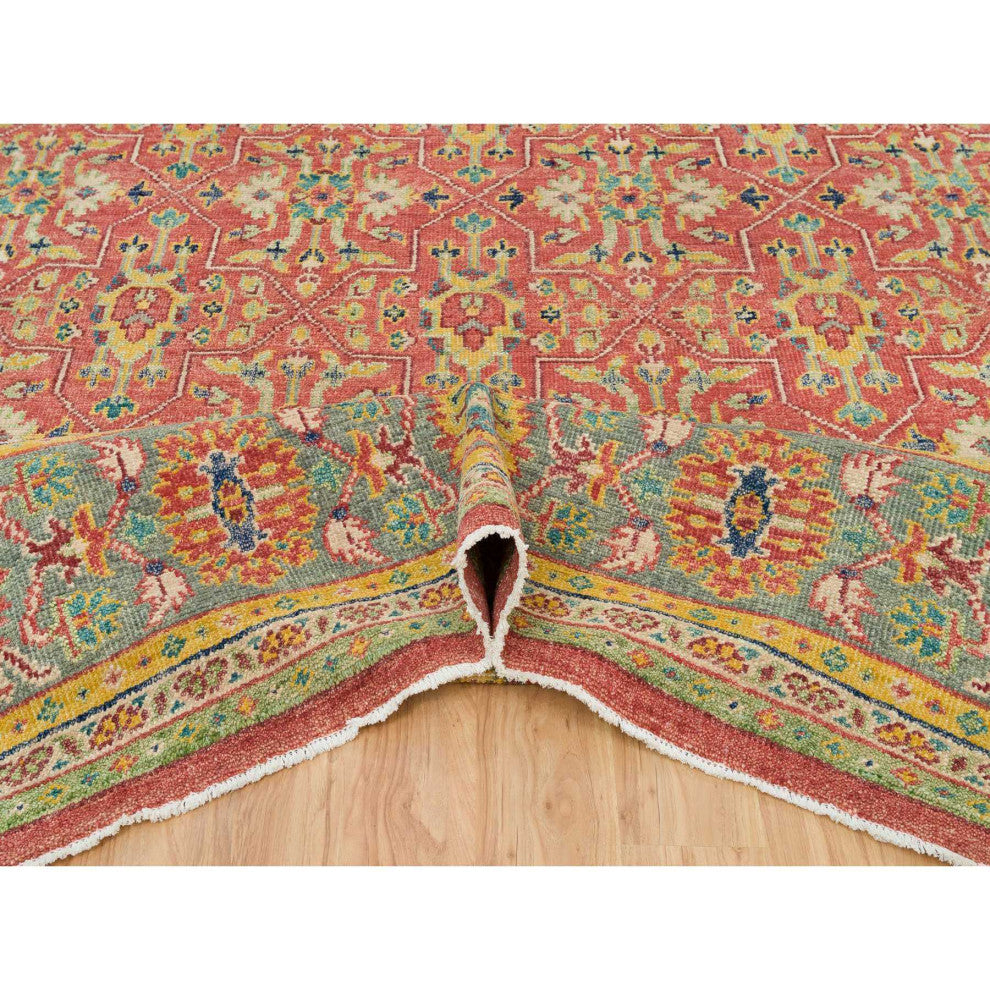 Red 100% Wool Hand Knotted Antiqued Oushak Design Oversized Rug 14'x16'5"