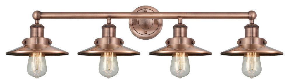 Edison 4-Light 35" Vanity Light, Antique Copper Finish, Antique Copper Shade