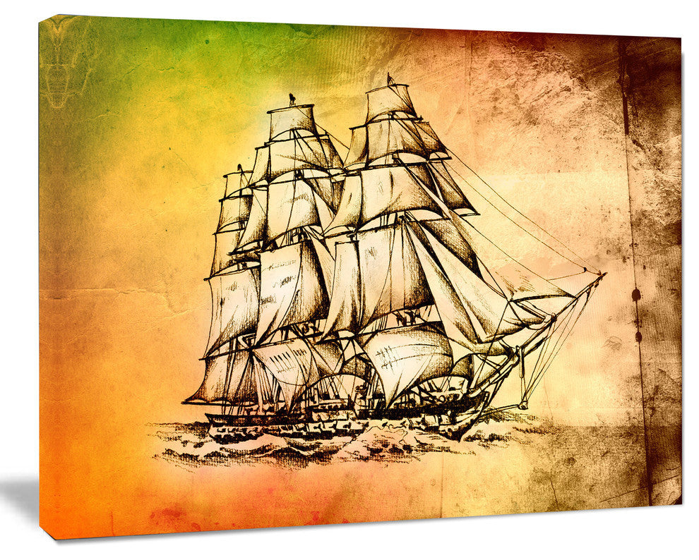 Large Ancient Moving Boat, Seashore Wall Art on Canvas, 40"x30"