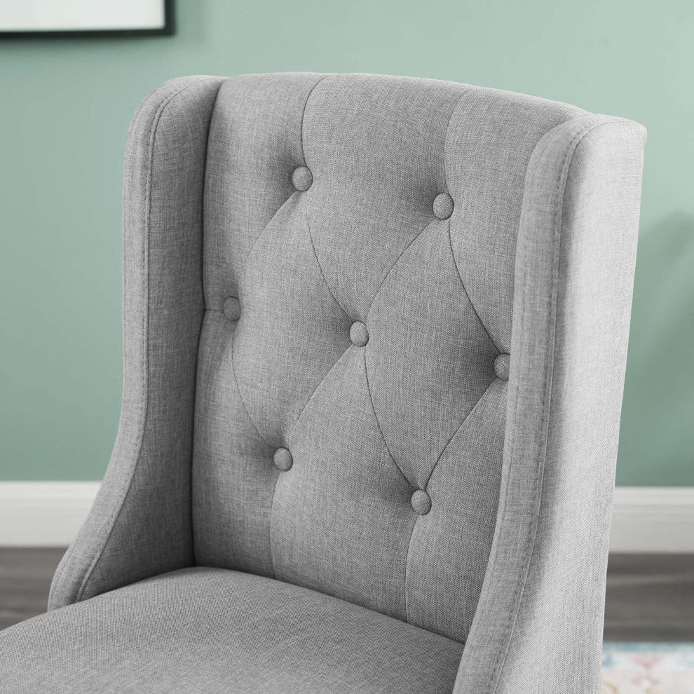 Tufted Counter Stool Chair, Fabric, Wood, Gray, Modern, Bar Pub Cafe Bistro