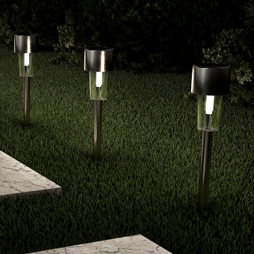 Solar Path Lights- 12.2" Stake Lighting Set of 12 by Pure Garden, Silver