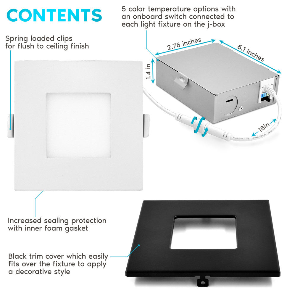 Luxrite 3" Ultra Thin LED Recessed Light 5 Color Option Black 4 Pack