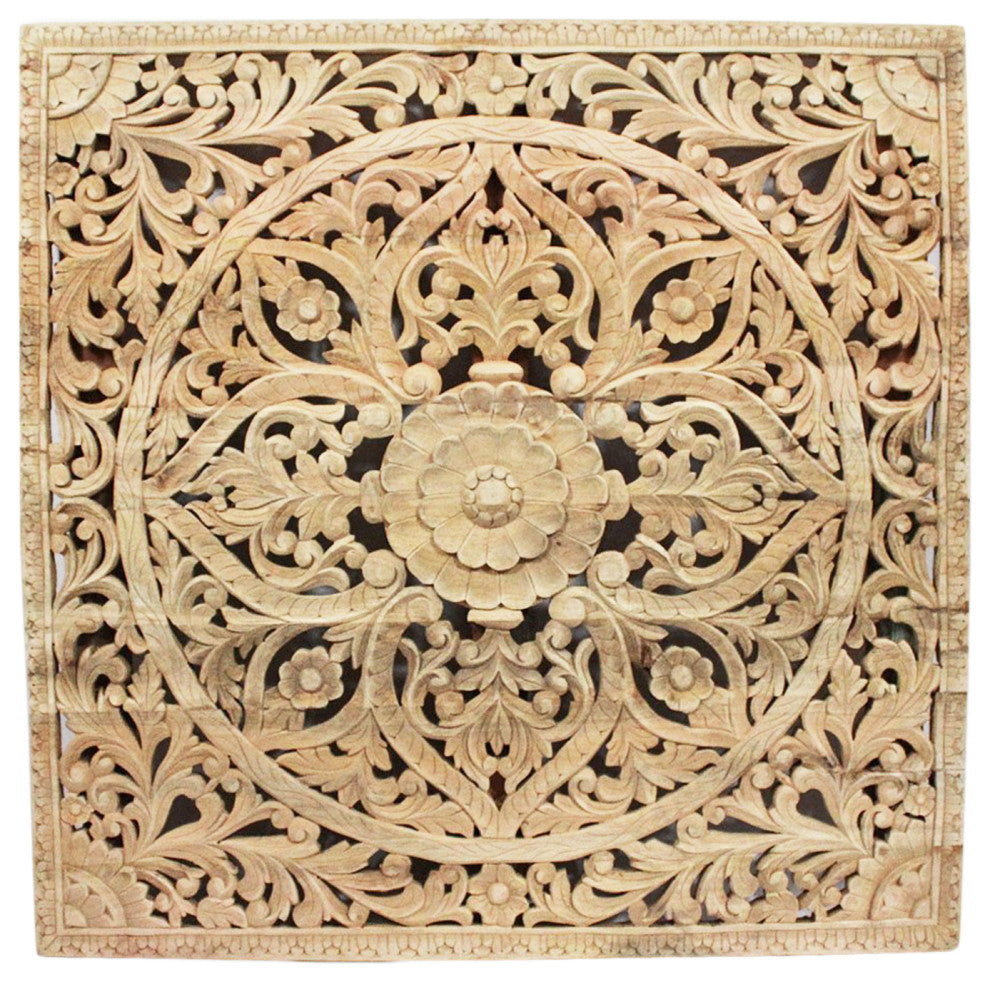 Natural Square Teak Carved Panel/Headboard 60"