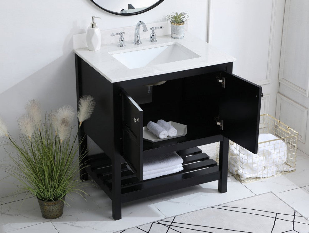 Tobias 30" Single Bathroom Vanity, Black With Backsplash