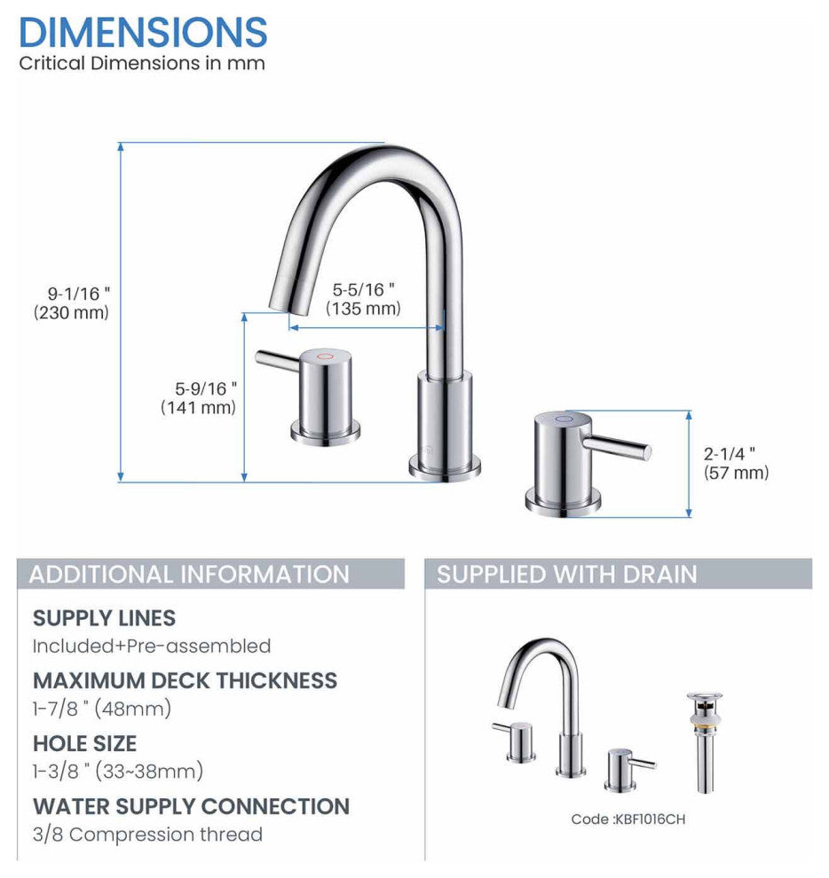 Circular Widespread Sink Faucet With Pop-Up Drain, Chrome