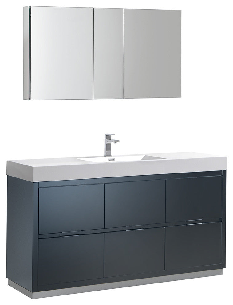 Valencia 60" Dark Slate Gray Free Standing Vanity Set, Cabinet, Faucet FFT9161BN