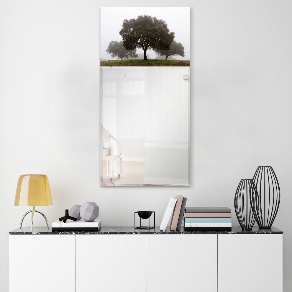 Beveled Wall Mirror on Free Floating Tempered Glass 24"x48", Solitude