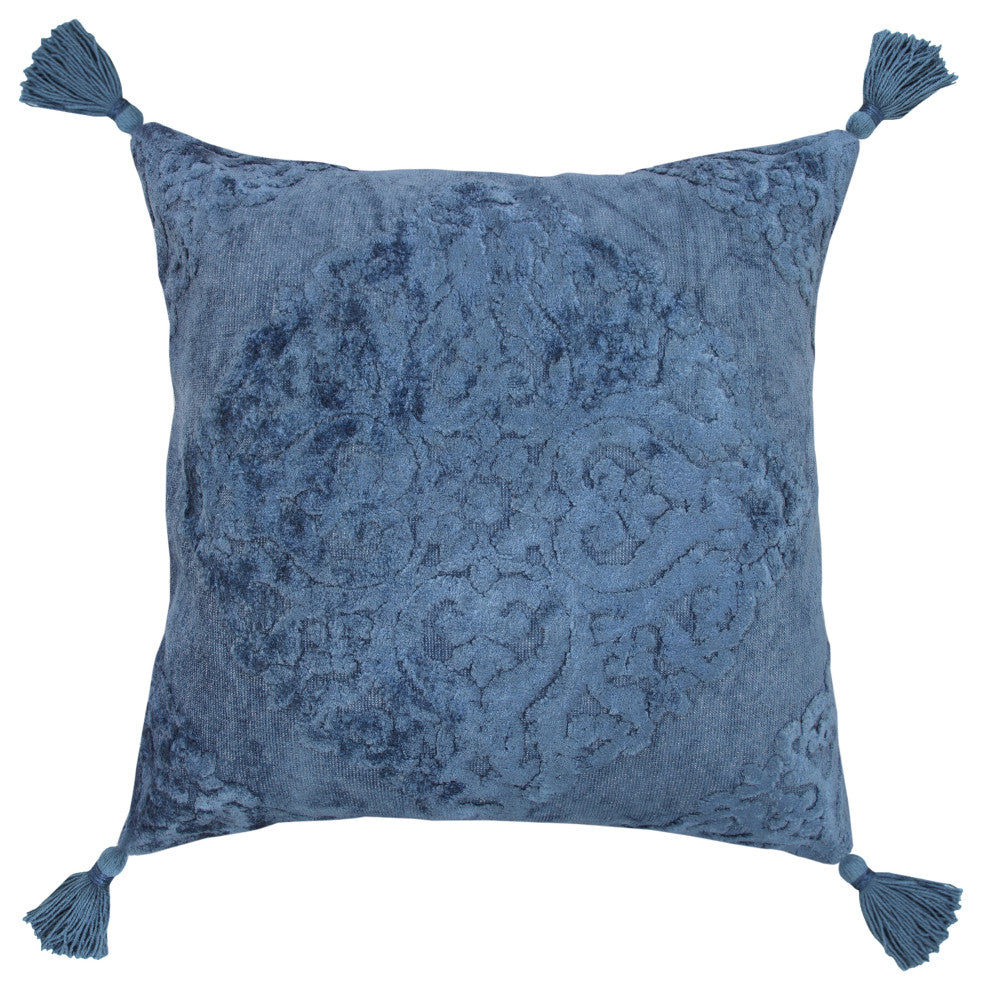 Deep Blue Traditional Textured Medallion Throw Pillow, Blue, 20"x20", Cover Only