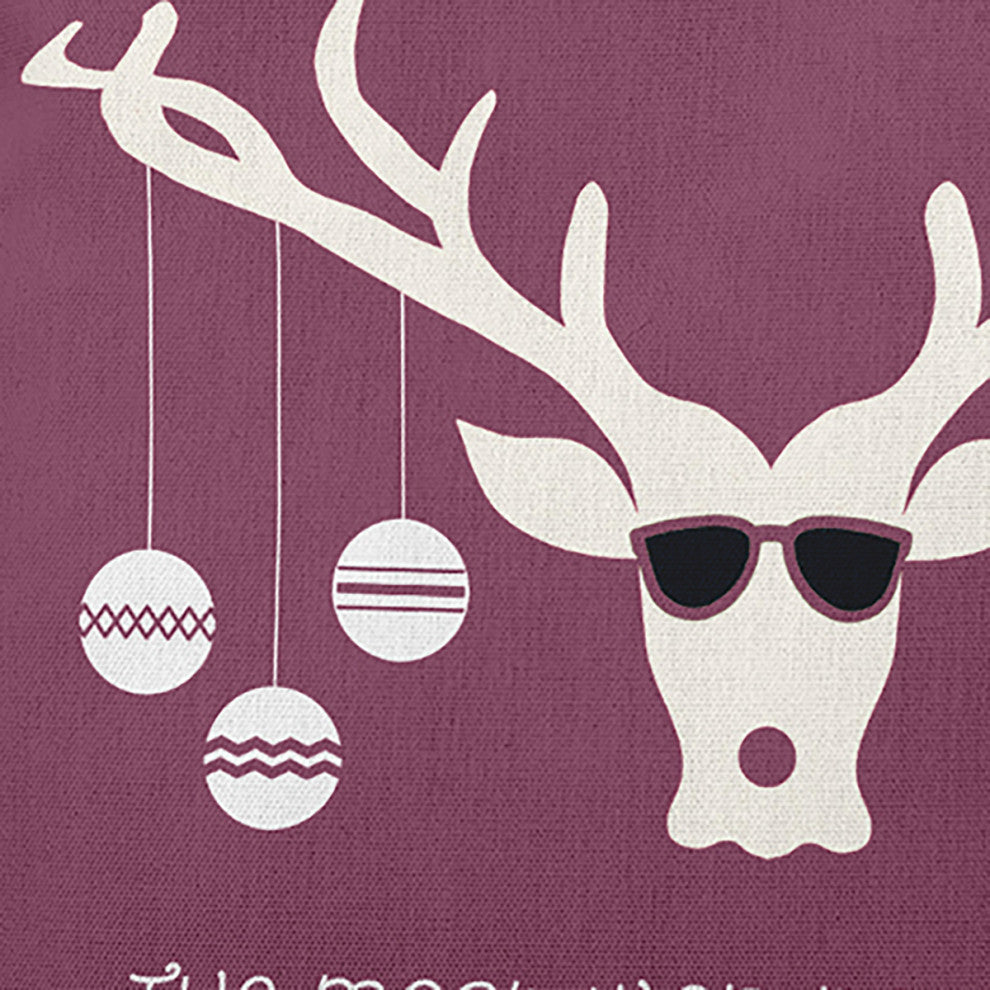 Cool Christmas Deer Accent Pillow, Passion Flower, 14"x20"