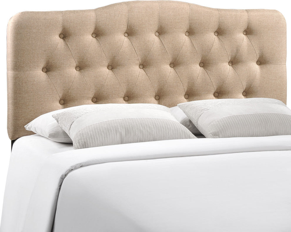 Modern Contemporary King Size Fabric Headboard, Beige Fabric
