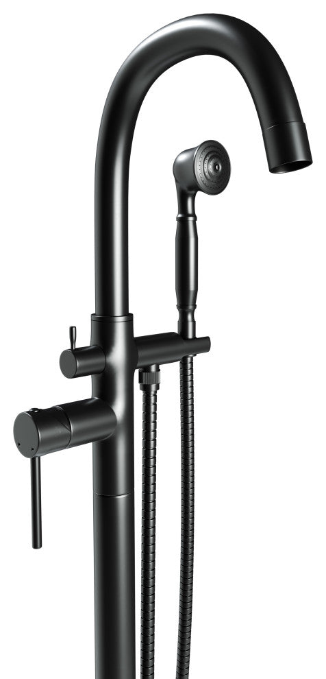 CastelloUSA Neptune Freestanding Tub Filler Faucet, Matte Black, Float Handle