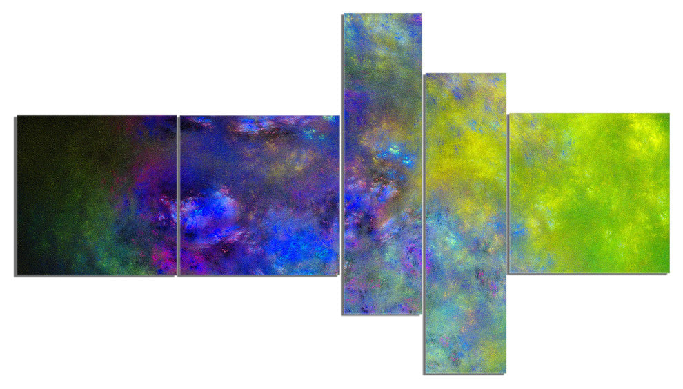 Blue Green Starry Fractal Sky, Abstract Canvas Art Print, 60"x32", 5 panels