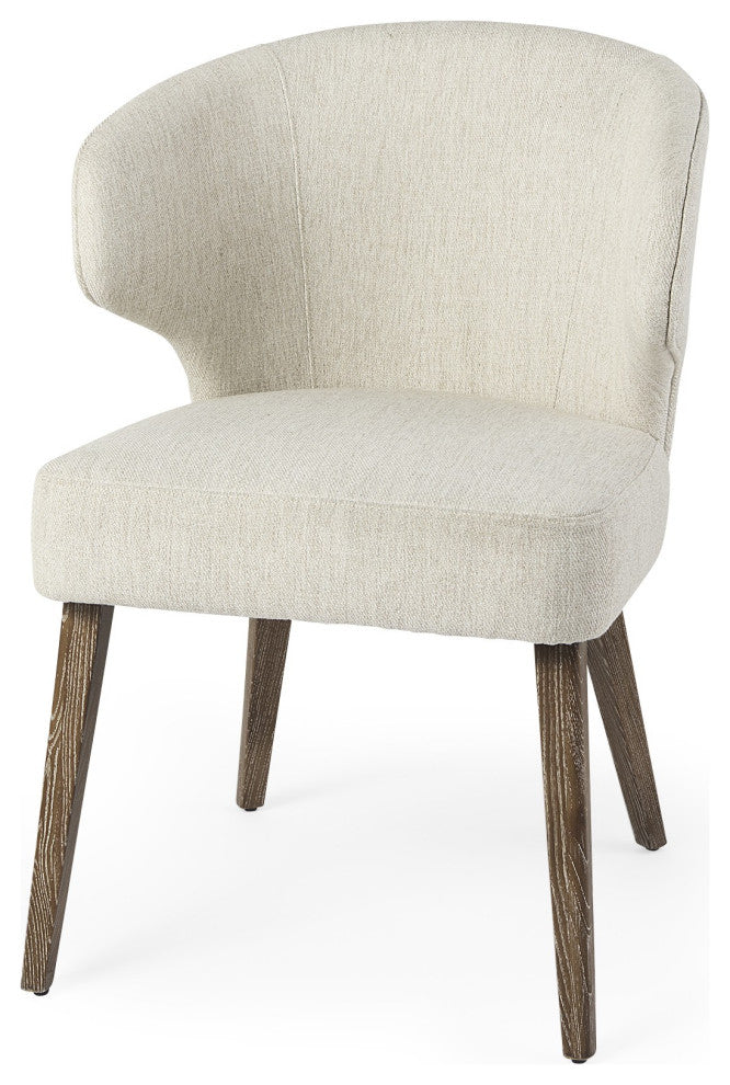 Ivory and Brown Mid Century Wingback Dining Chair