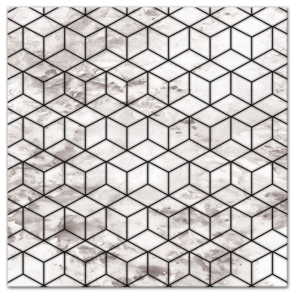 Distressted Geometric Cube Pattern  16x16 Canvas Wall Art