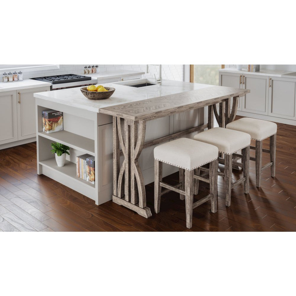 Herringbone Counter Height Four Piece Console 74 Dining Table Set