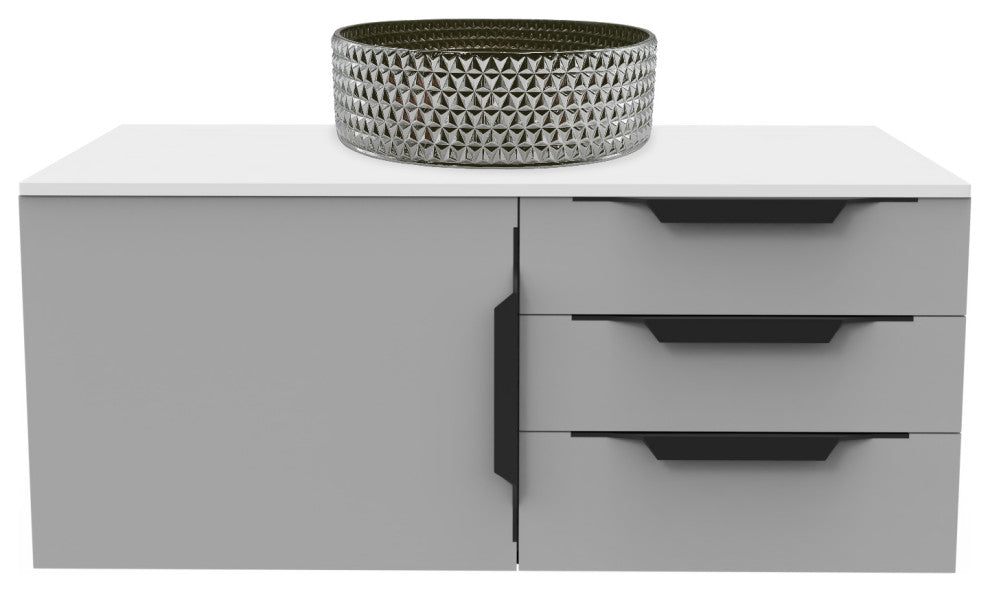 Wildsee Floating Vanity Set With Tempered Clear Glass Sink, Silver, 36", Gray