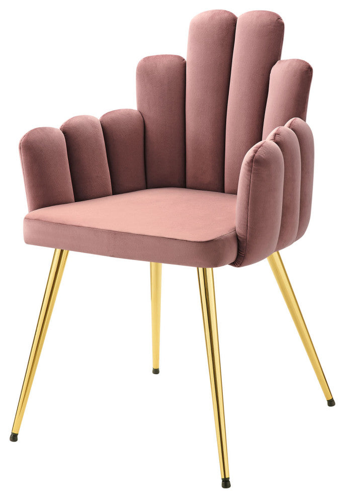 Dining Chair, Set of 2, Pink Gold, Velvet, Modern Cafe Bistro Hospitality