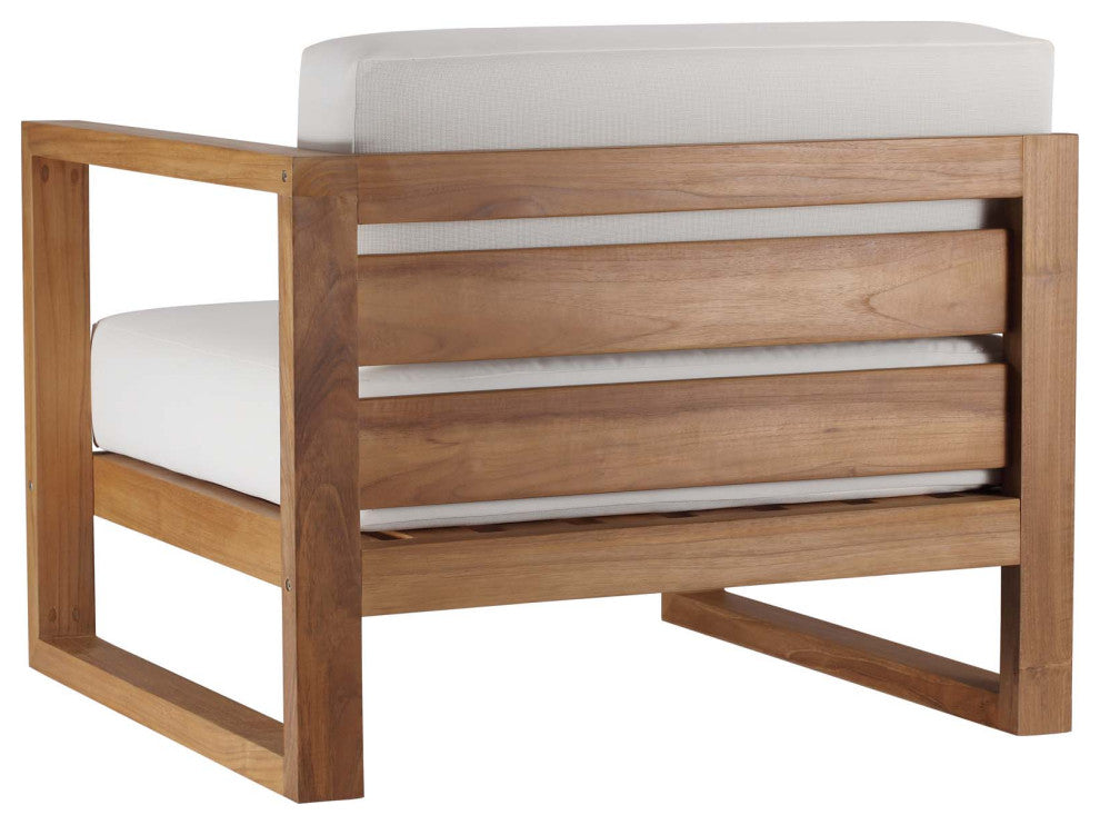 Lounge Sectional Sofa Chair Set, White Natural, Wood, Modern, Outdoor Patio