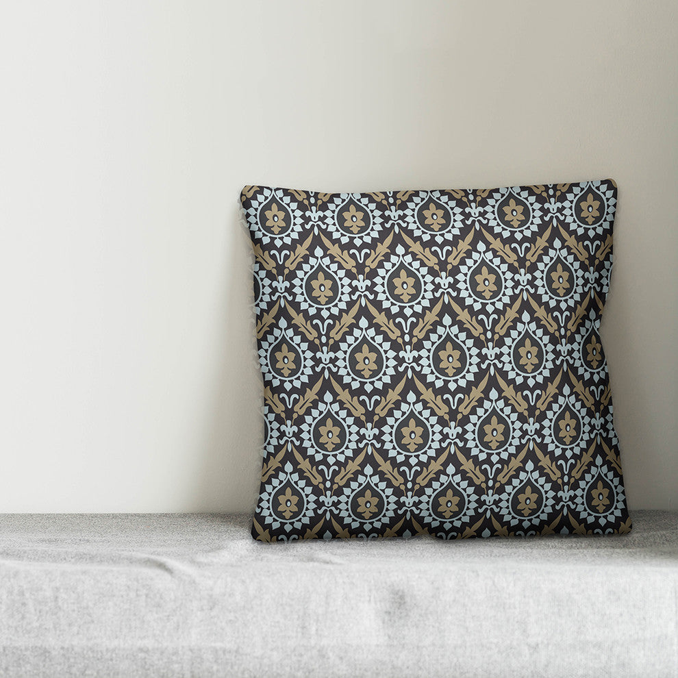Ikat, Brown and Blue Throw Pillow Cover, 16"x16"