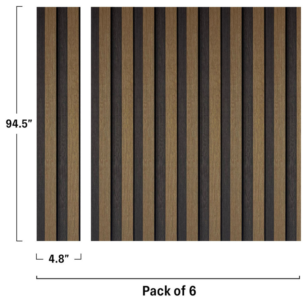 Waterproof Slat Panel, Walnut, Pack of 6