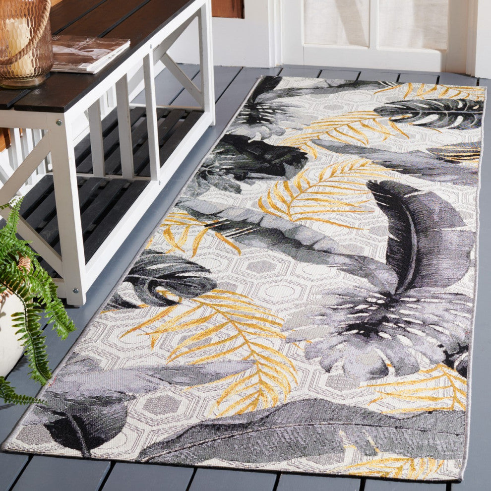 Safavieh Barbados Collection Indoor-Outdoor, BAR524 Rug, Grey/Gold, 2'8"x10'5"