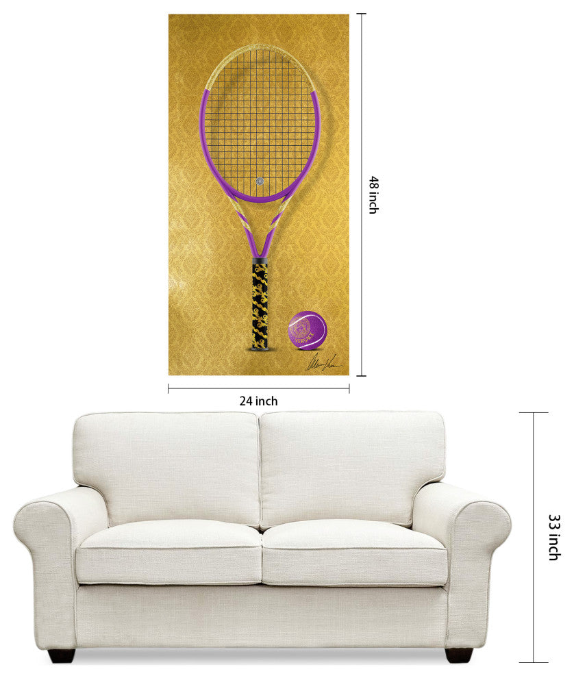 "Versace Vibes Racquet" Frameless Floating Tempered Glass Panel Graphic Wall Art