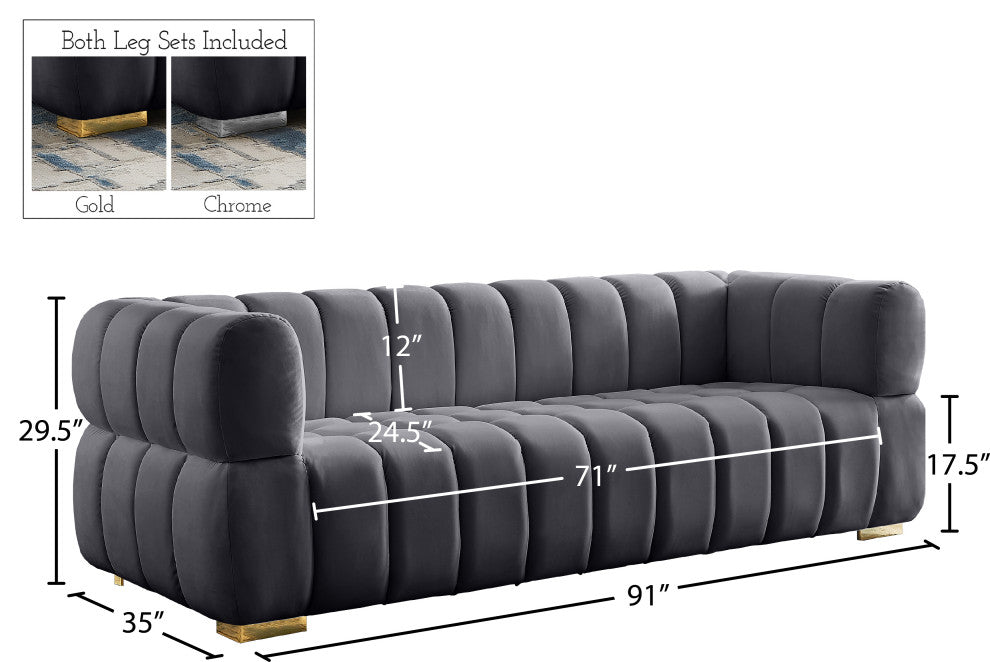 Gwen Velvet Upholstered Chair, Gray, Sofa