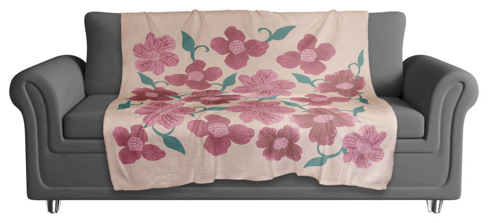 Pink Florals 50x60 Coral Fleece Blanket
