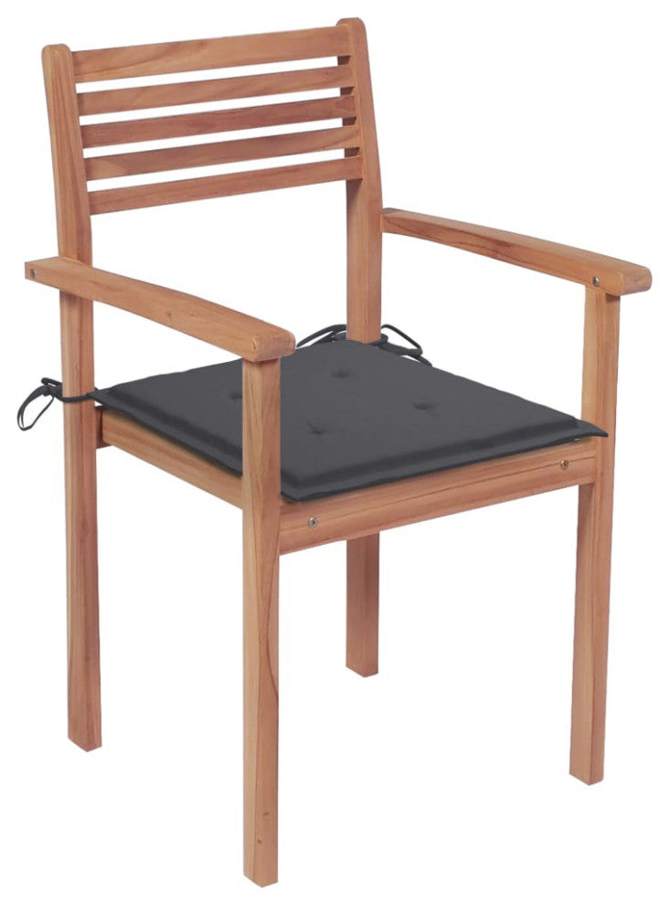 vidaXL 4x Solid Teak Wood Patio Chairs with Anthracite Cushions Dining Seats