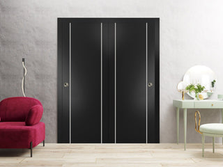 Bypass Doors 56 x 84 | Planum 0410 Matte Black with  | Sturdy Rails