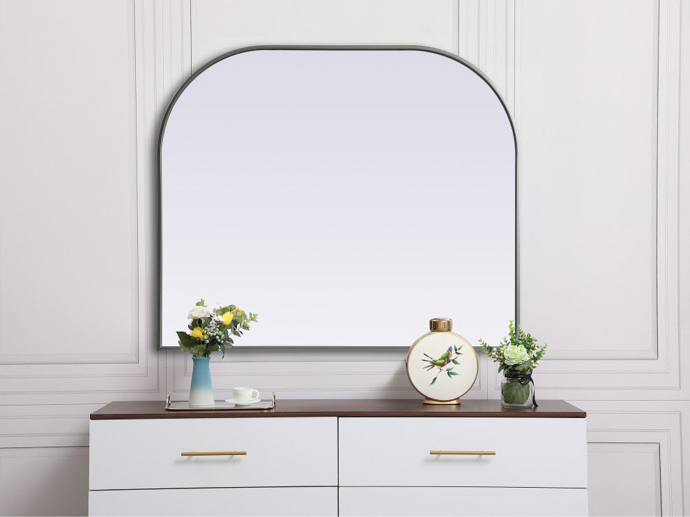 Metal Frame Arch Mirror 40X34 Inch, Silver