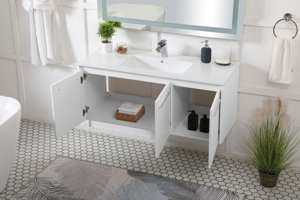 Single Bathroom Floating Vanity, White, 48"
