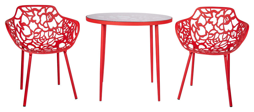 LeisureMod Modern Devon Aluminum Chair, Set of 2 Red