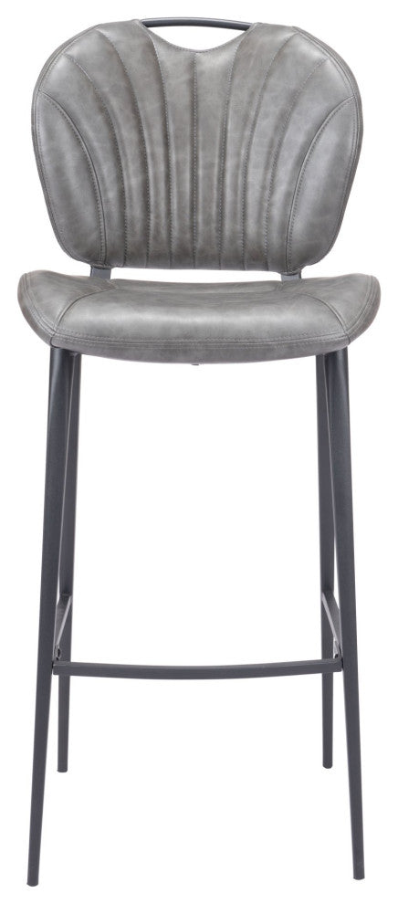 Bar Stool Chair Barstool, Faux Vinyl Leather, Steel, Vintage Gray, Black