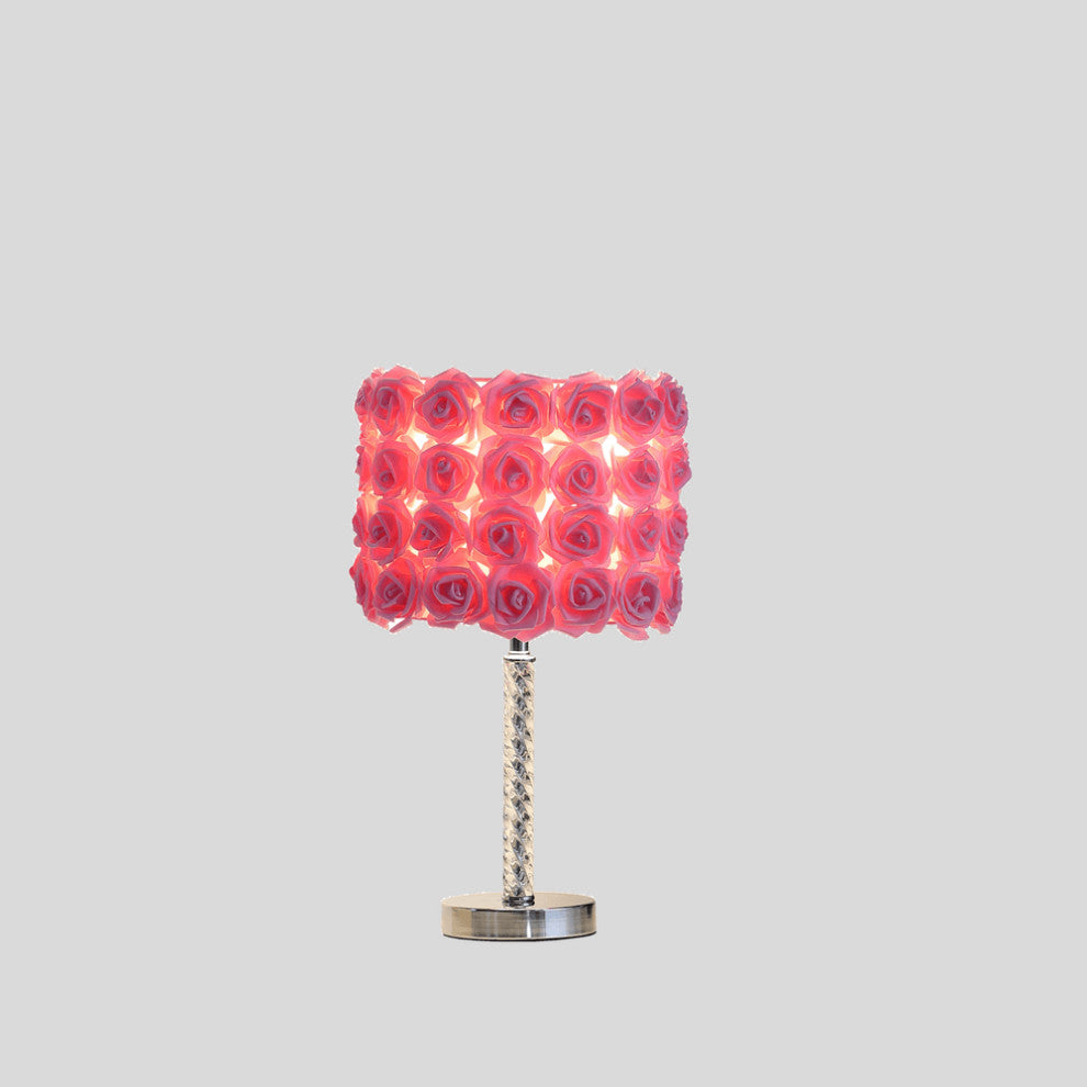 18' Pink Roses Acrylic And Metal Table Lamp