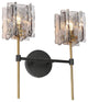 LNC Tucana Polished Gold and Matte Black Modern Wall Sconce, Textured Glass, 2 Lights
