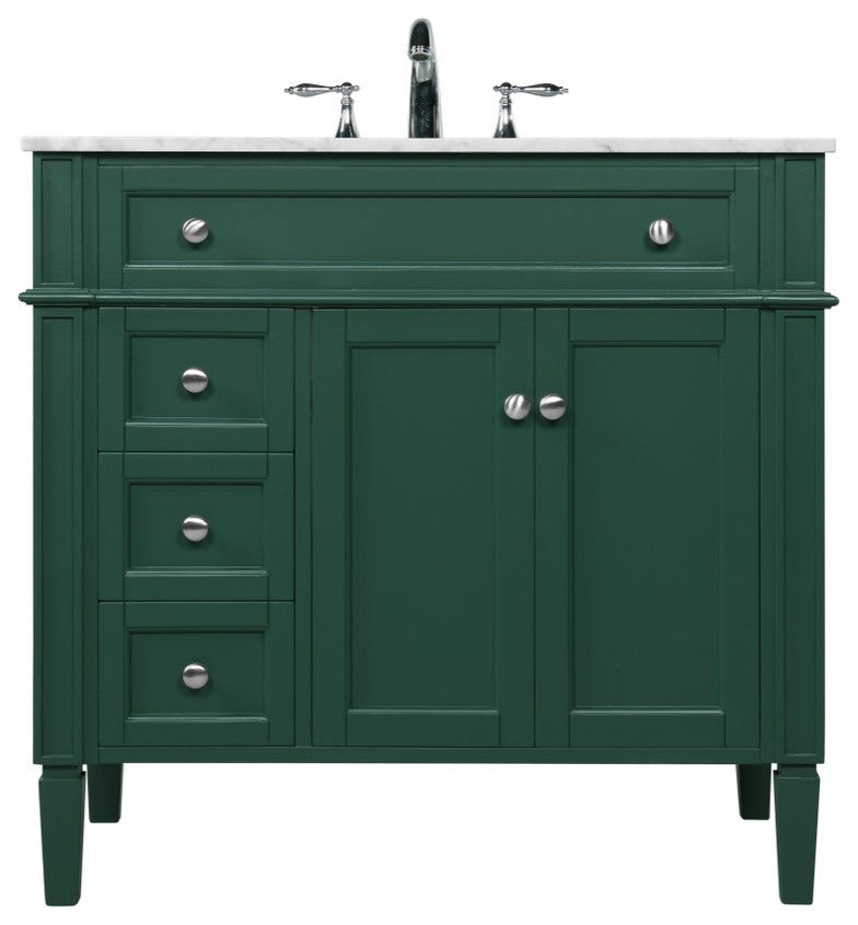 Home Living Vanity with Carrara White Marble Countertop, Green, 36", Single Sink