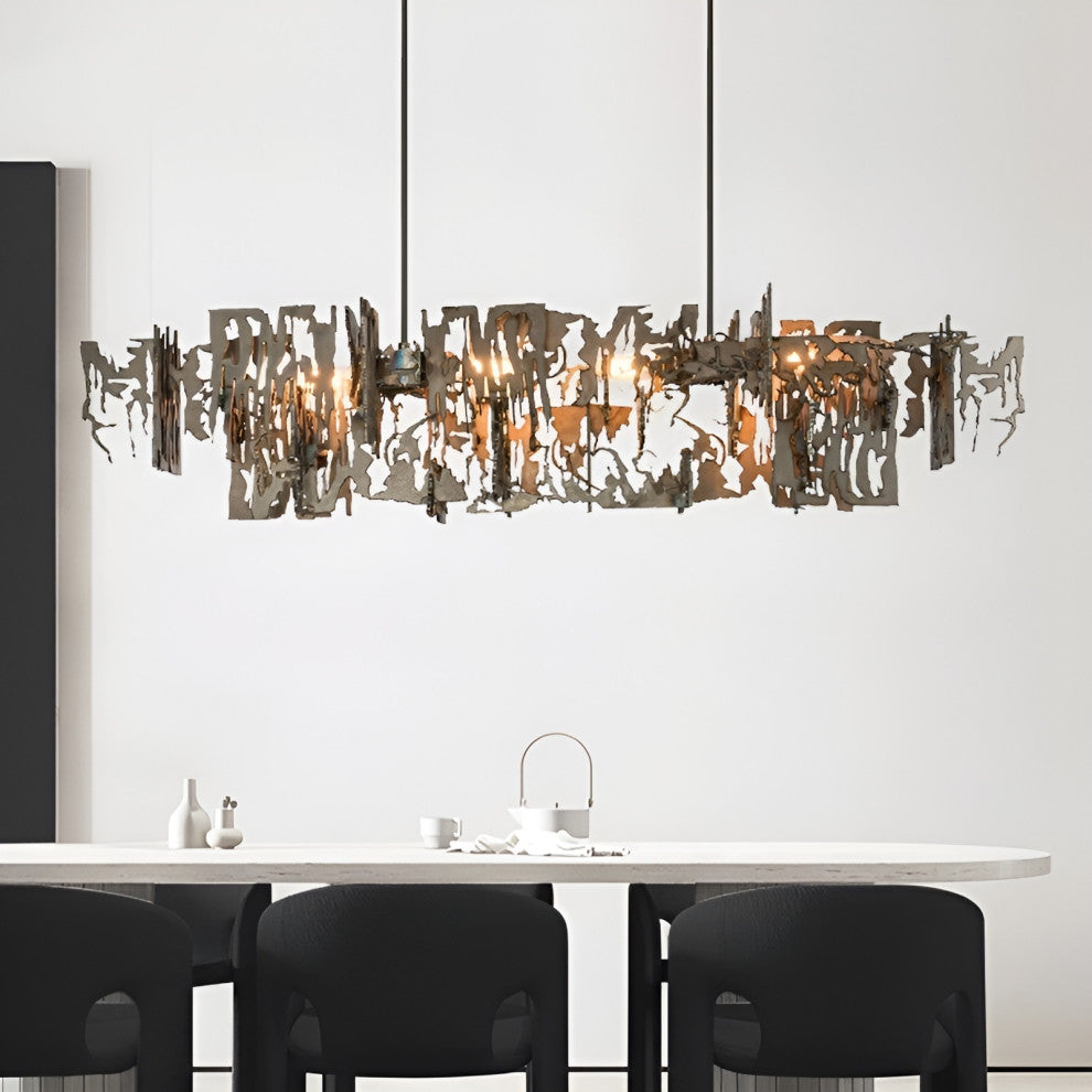 Acquanegra Cremonese | Postmodern Grey/Gold Metal Art Rectangle Chandelier, Golden, L59.1", Warm Light, Dimmable