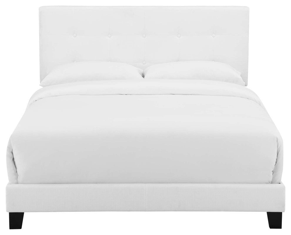 White Amira King Upholstered Fabric Bed