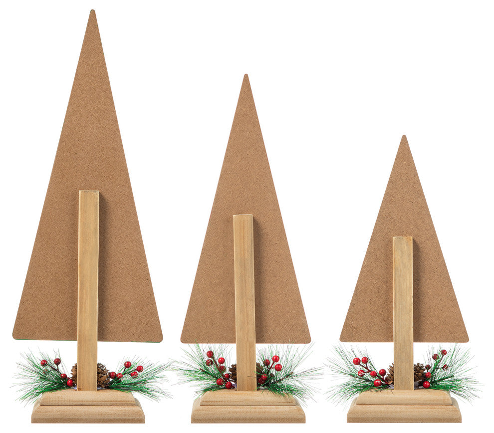 3-Piece Set Wooden Christmas Plaid Table Tree