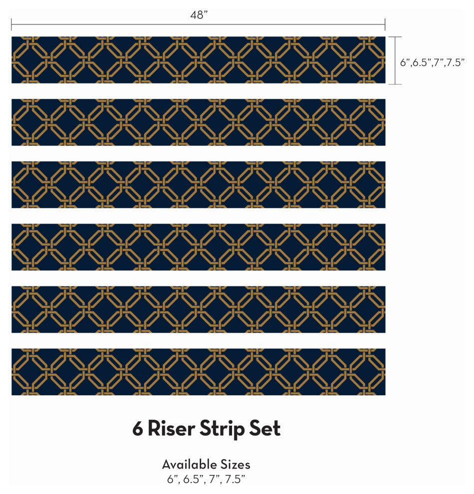 Octagon Links Peel and Stick Stair Riser Strips, Navy, 48"w X 6"h, 6 Pack