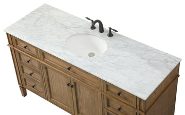Home Living Vanity with Carrara White Marble Countertop, Driftwood, 60", Single Sink