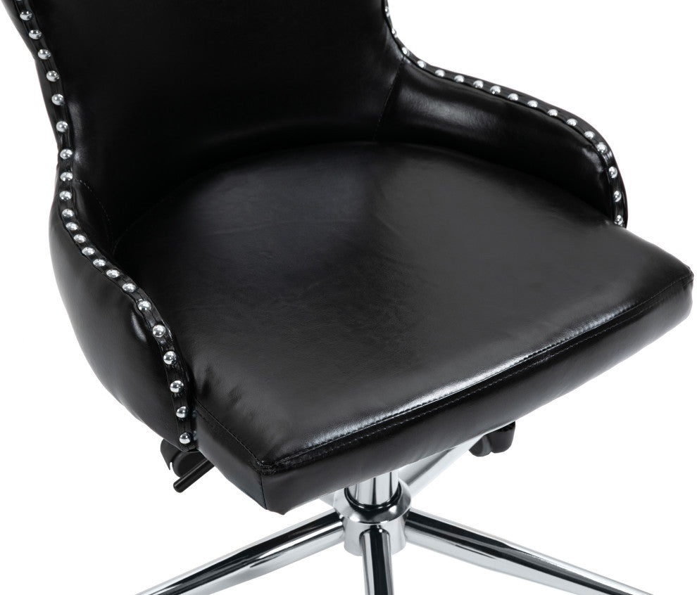 Hendrix Swivel and Adjustable Vegan Leather Office Chair, Black, Rich Chrome Base