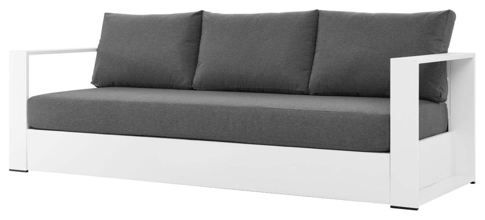 Sectional Sofa Table Set, White Gray, Aluminum, Modern, Outdoor Patio
