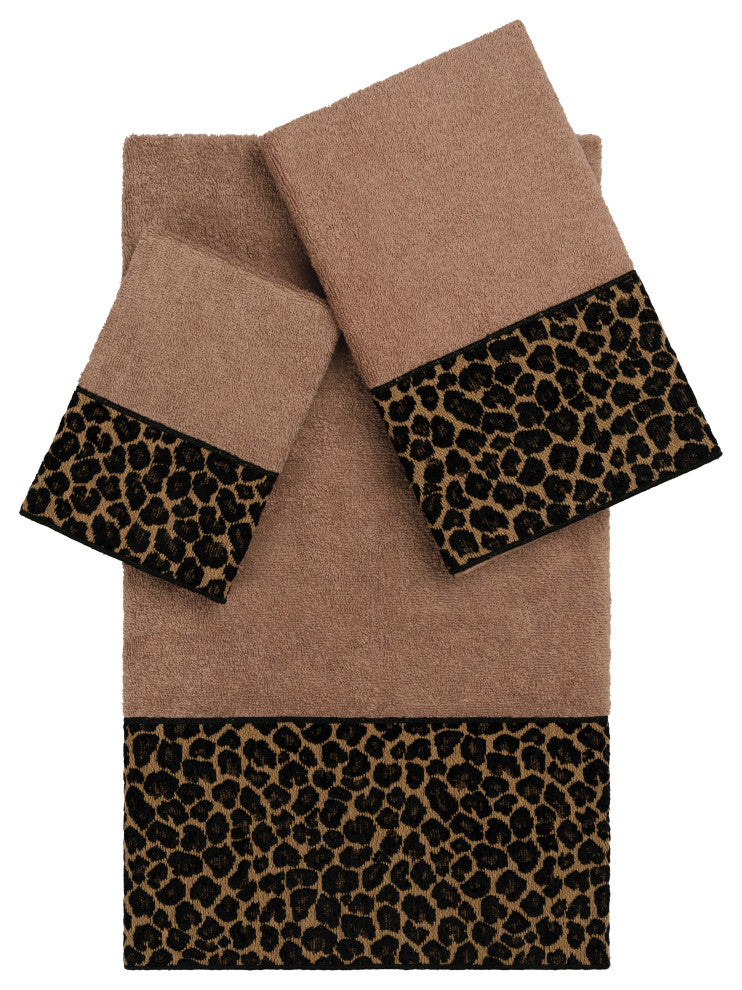 Linum Home Textiles Turkish Cotton Spots 3-Piece Embellished Towel Set, Latte